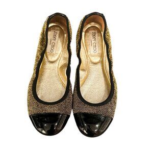 Gold & Black Cap Toe Scrunch Ballet Flats